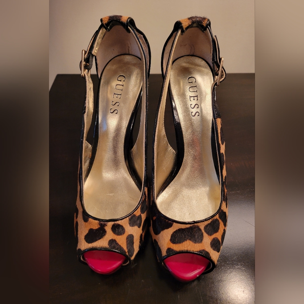 Guess ~ Cheetah Print Faux Fur Heels